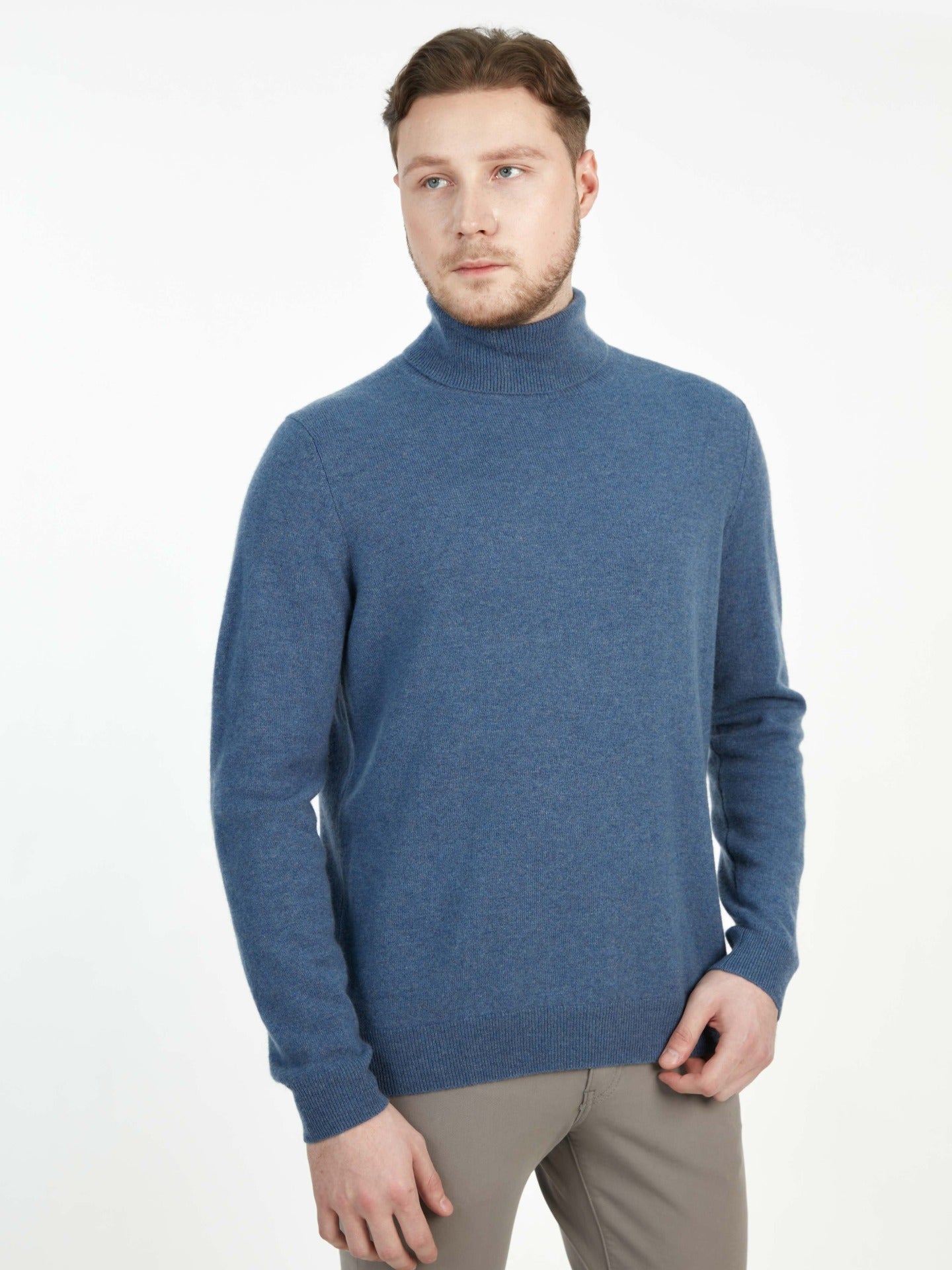 Men's Cashmere Basic Turtleneck Bijou Blue - Gobi Cashmere