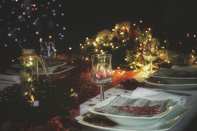 Christmas table set with decorations