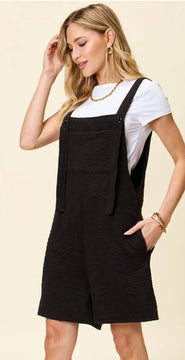 Textured Square Neck Black Romper