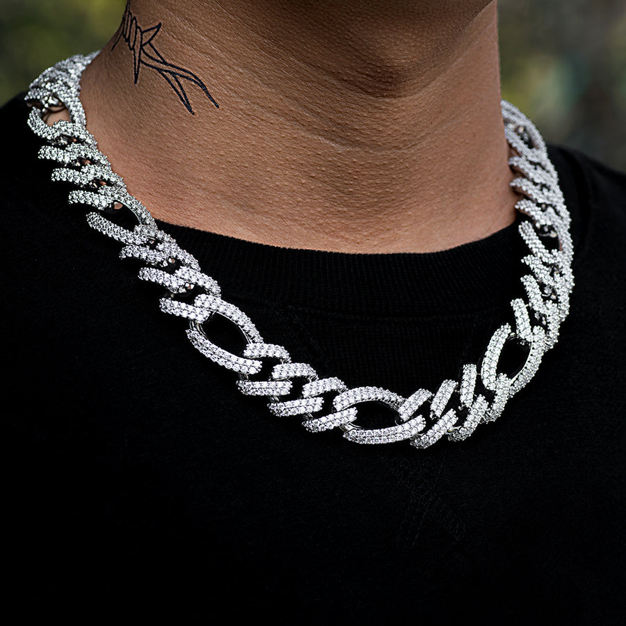 Iced Figaro Chain (19mm) in White Gold – DRMD JEWELRY