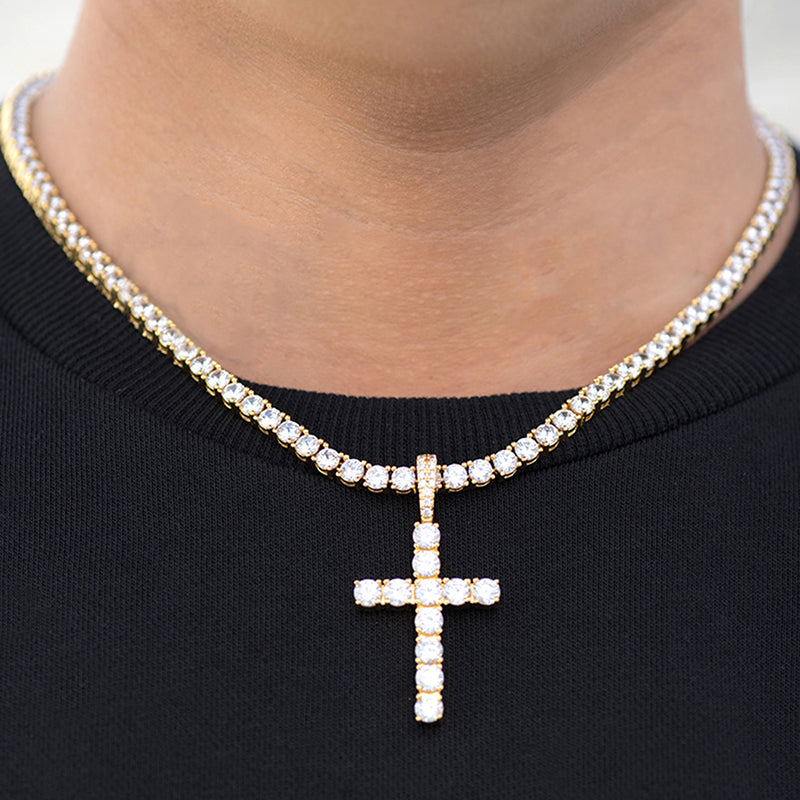 Diamond Cross Necklace + 4mm Tennis Chain – DRMD JEWELRY