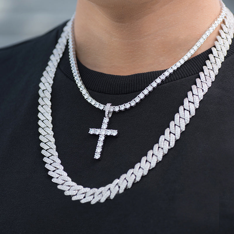 iced diamond cross tennis chain bundle