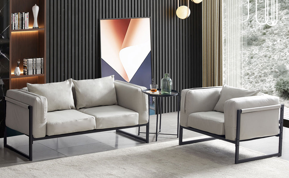 Zeitgenössisches Sofa, 1-Sitzer, Loveseat, cremefarbenes PU-Leder