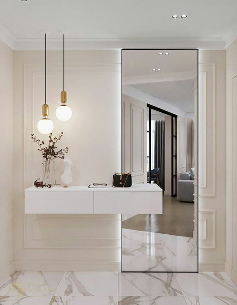 Cream white matches with floor mirror