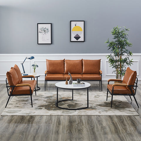 Brow Color 3-teiliges zeitgenössisches Sofa aus PU-Leder mit Holzarm
