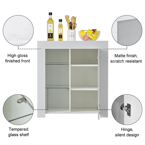 White High Gloss Buffet Cupboard Kitchen Storage Cabinet | CLIPOP