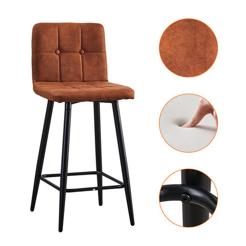 Set of 2 Faux Leather Bar stools,Kitchen Counter Chairs With Button Tufting,Seat Height 65cm