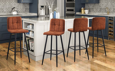 Set of 4 Faux Leather Bar stools,Kitchen Counter Chairs With Button Tufting,Seat Height 65cm