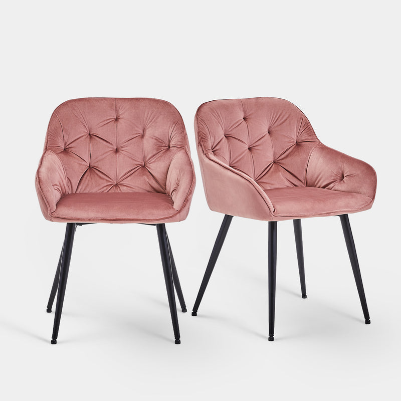 2er-Set Esszimmerstühle und Sessel aus rosafarbenem Samt
