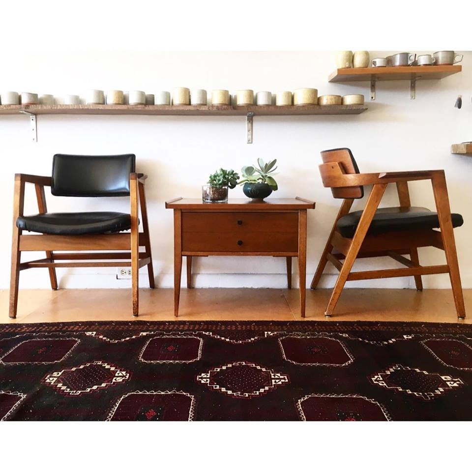 set of two vintage wood framed gunlocke chairs