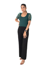 Load image into Gallery viewer, Round neck Blouses with Puffy Organza Sleeves- Plus Size - Green - Blouse featured