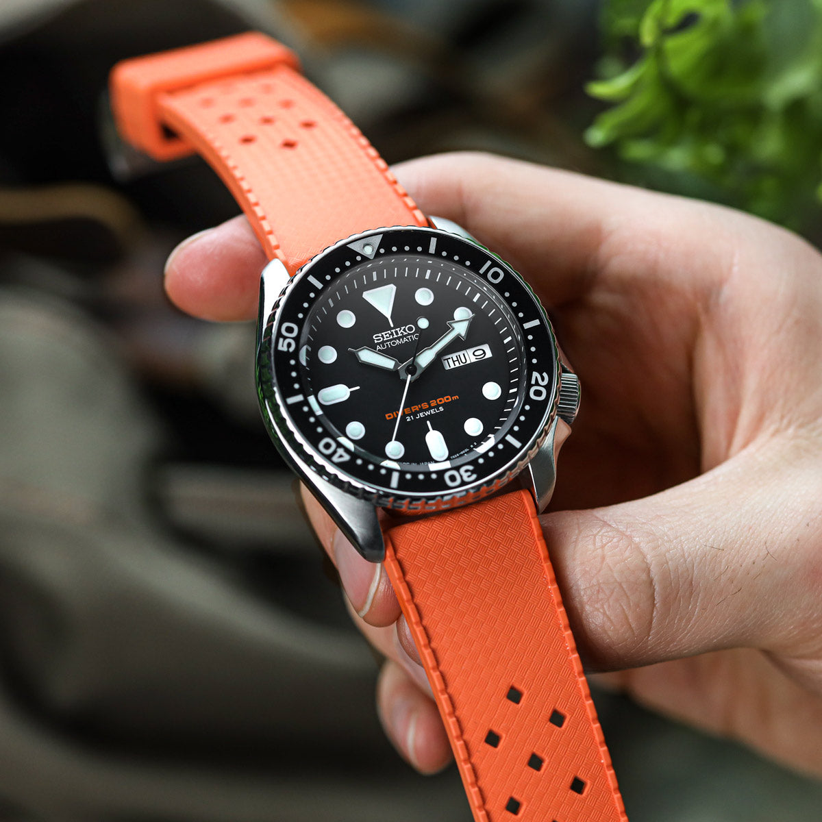 ZULUDIVER Modern Tropical Watch Strap (MkII) - Orange - Silver Hardwar
