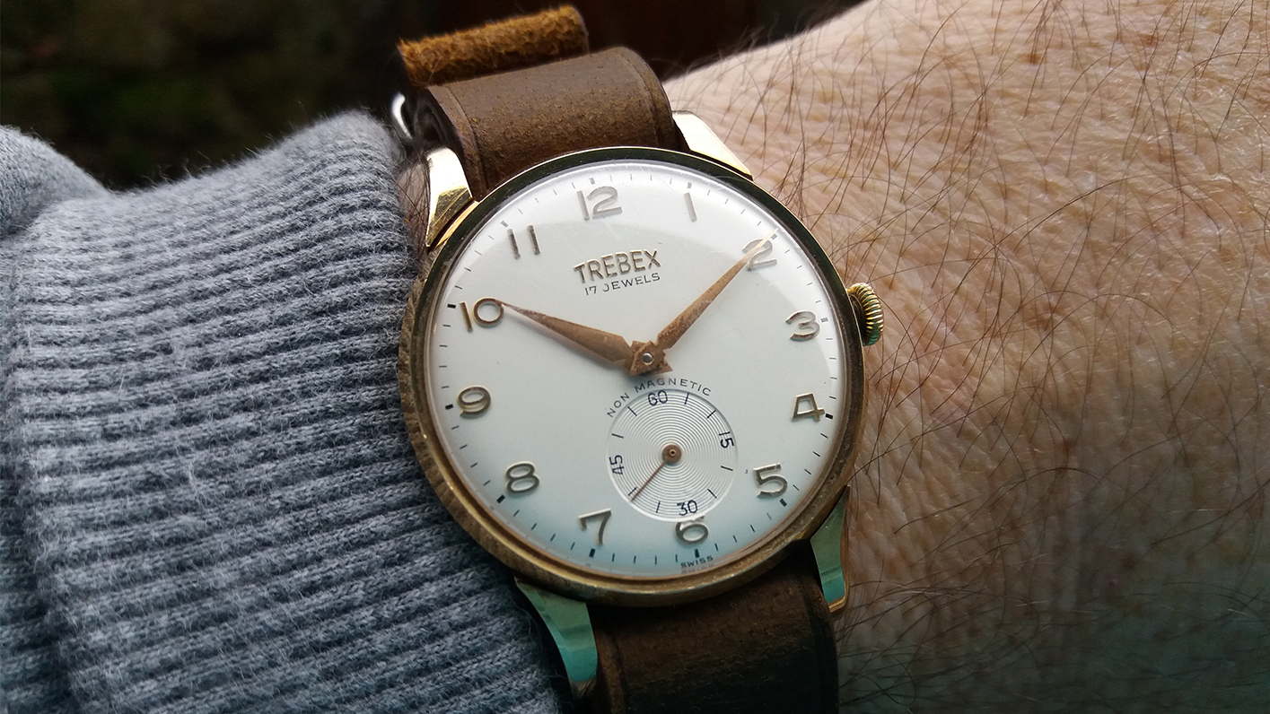 The Crazy Horse watch strap on a Trebex watch