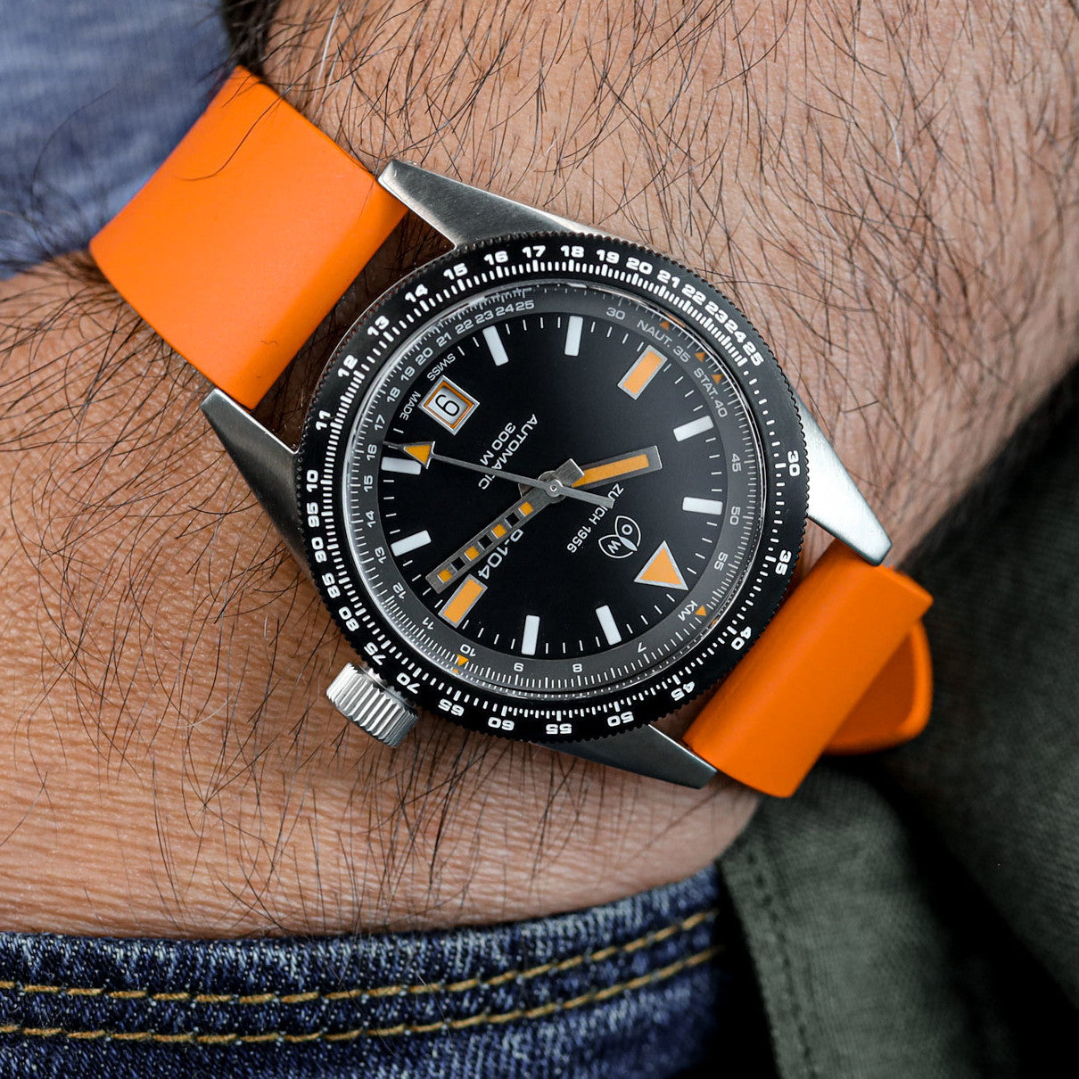 Orange Slotted Ladder Silicone Dive Strap - KeepTheTime Watches