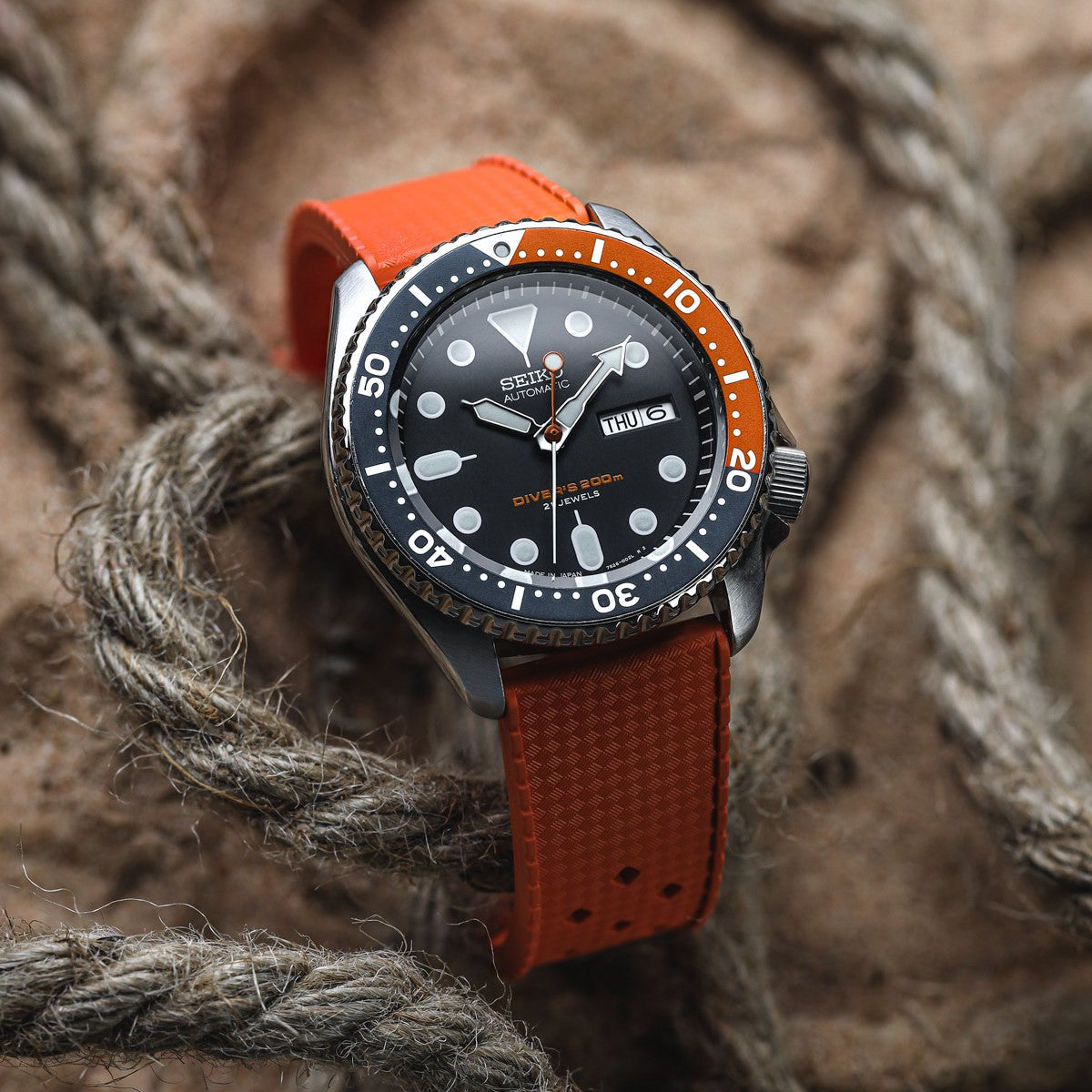 ZULUDIVER Modern Tropical Watch Strap (MkII) - Orange - Silver Hardwar