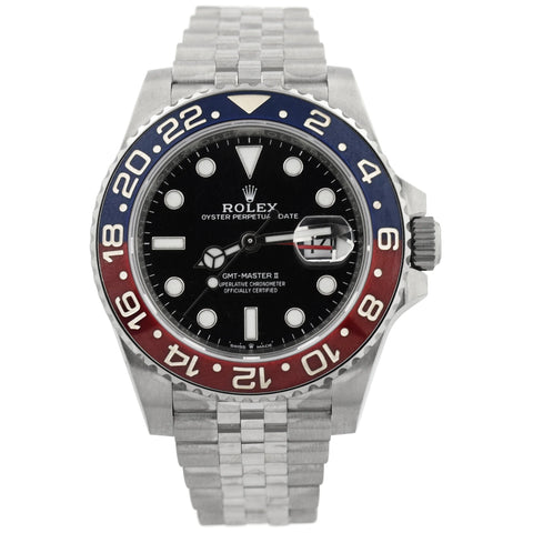 ROLEX MEN'S GMT-MASTER II PEPSI STAINLESS STEEL 40MM BLACK DOT DIAL WATCH REFERENCE #: 126710BLRO