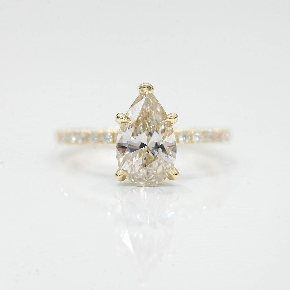 1.50 Carat Pear Natural Diamond Engagement Ring With Hidden Halo | Happy  Jewelers