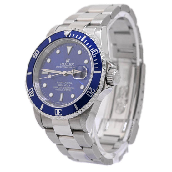 Rolex Men's Submariner Date Stainless Steel 40mm Blue Dot Dial Watch Reference 16610 Happy Jewelers