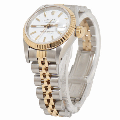 Ladies Datejust Yellow & Stainless Steel White Stick Dial Watch Reference# 69173 | Happy Jewelers