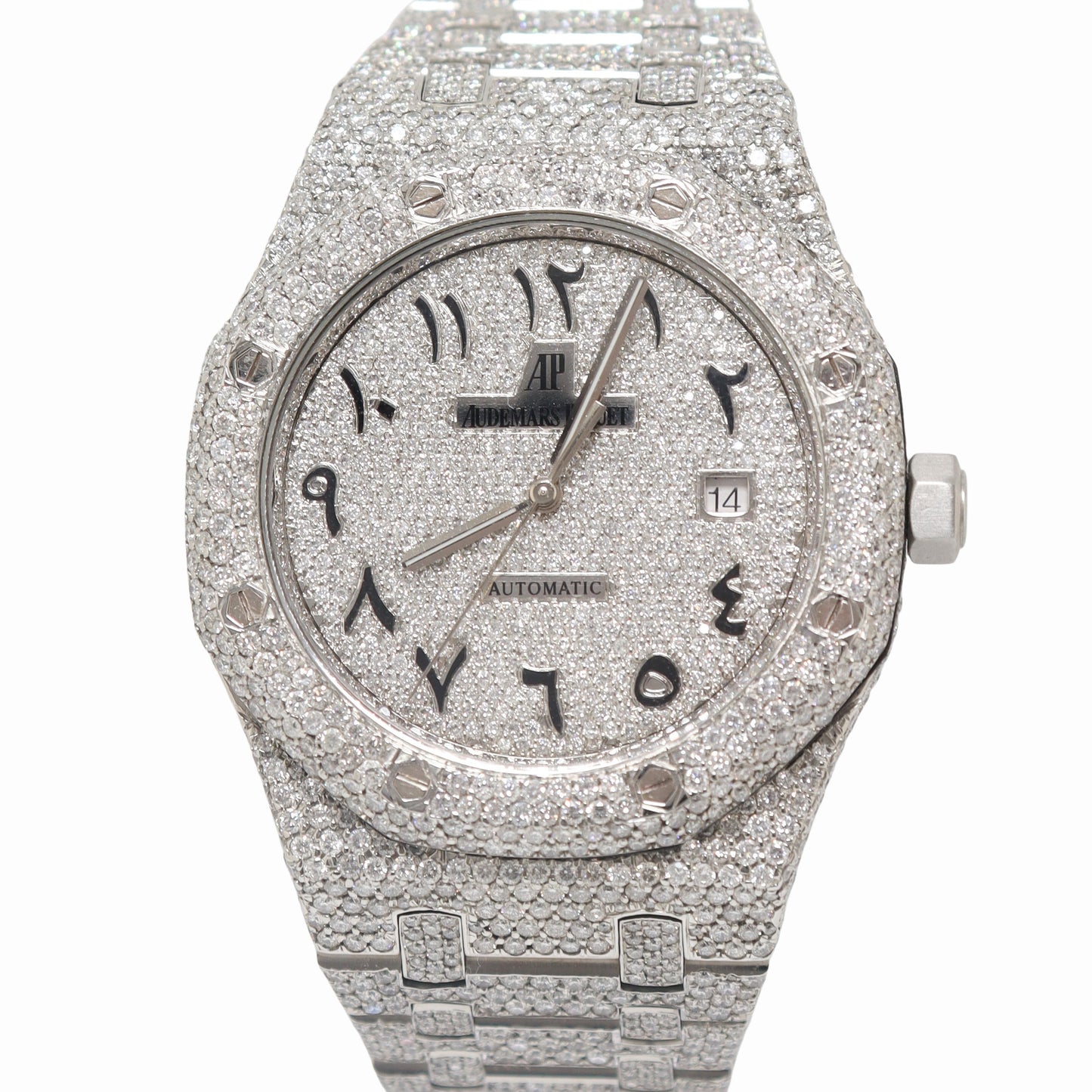 Stal tornado wedstrijd Audemars Piguet Royal Oak 41mm ICED OUT Stainless Steel Pave Diamond Dial  Watch | Happy Jewelers