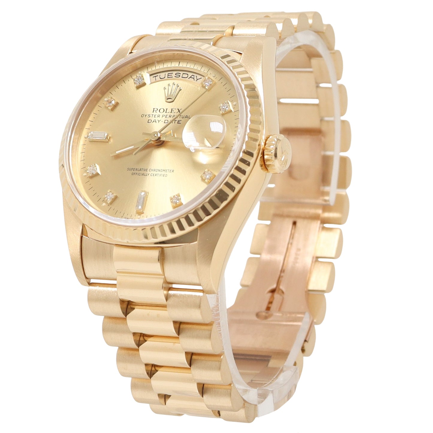 Rolex Day-Date Gold 36mm Champagne Diamond Dial Watch 18238 | Happy Jewelers