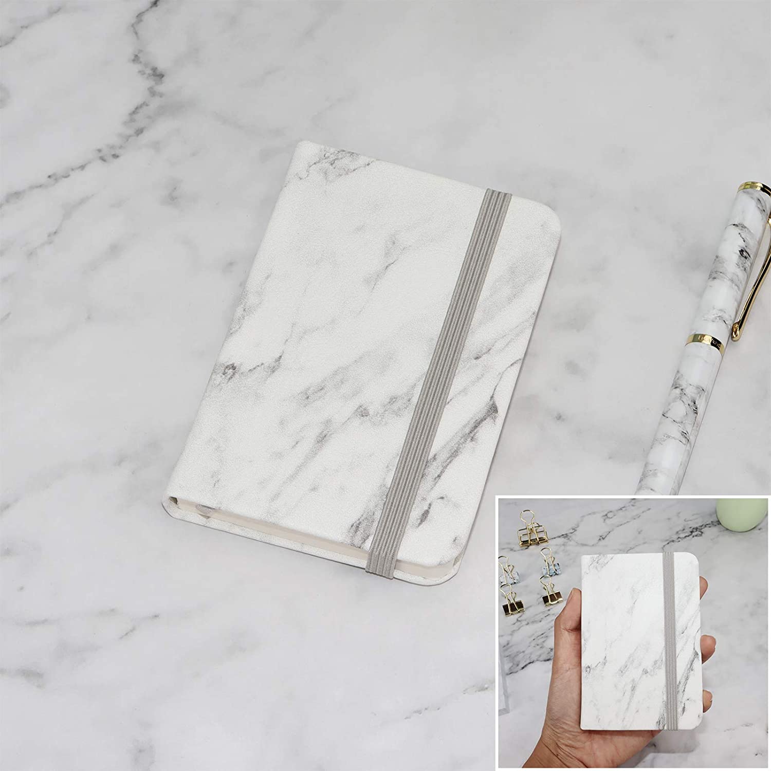 Marble--You Deserve the Best, 7.48in7.48in1.38 MultiBey Stationery Set with Fountain Pen Paper Clips Binder Clips PU Leather Notebook Non-stick Writing Pad Narrow Sticky Notes Collection Office School Supplies 
