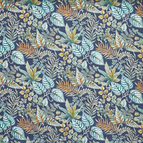 blue cotton fabric with tropical motif