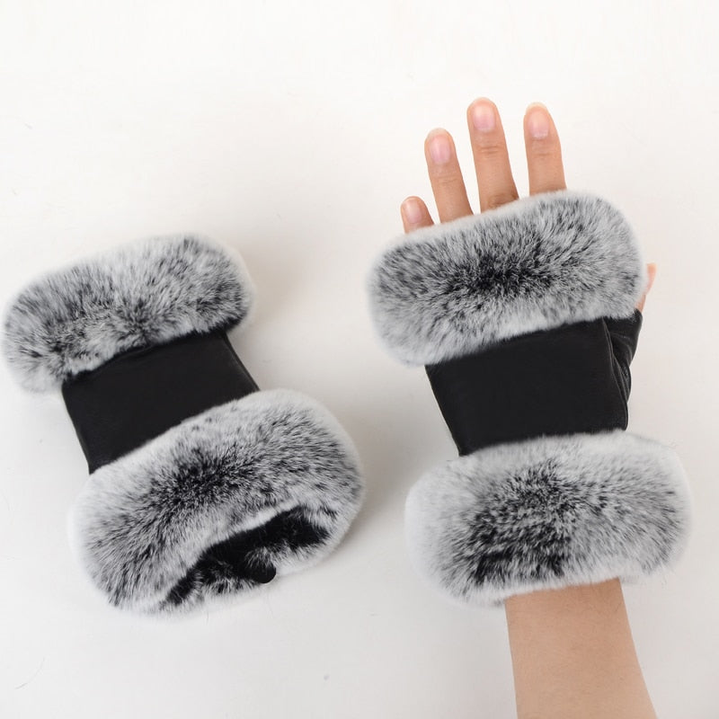 fingerless gloves rabbit fur