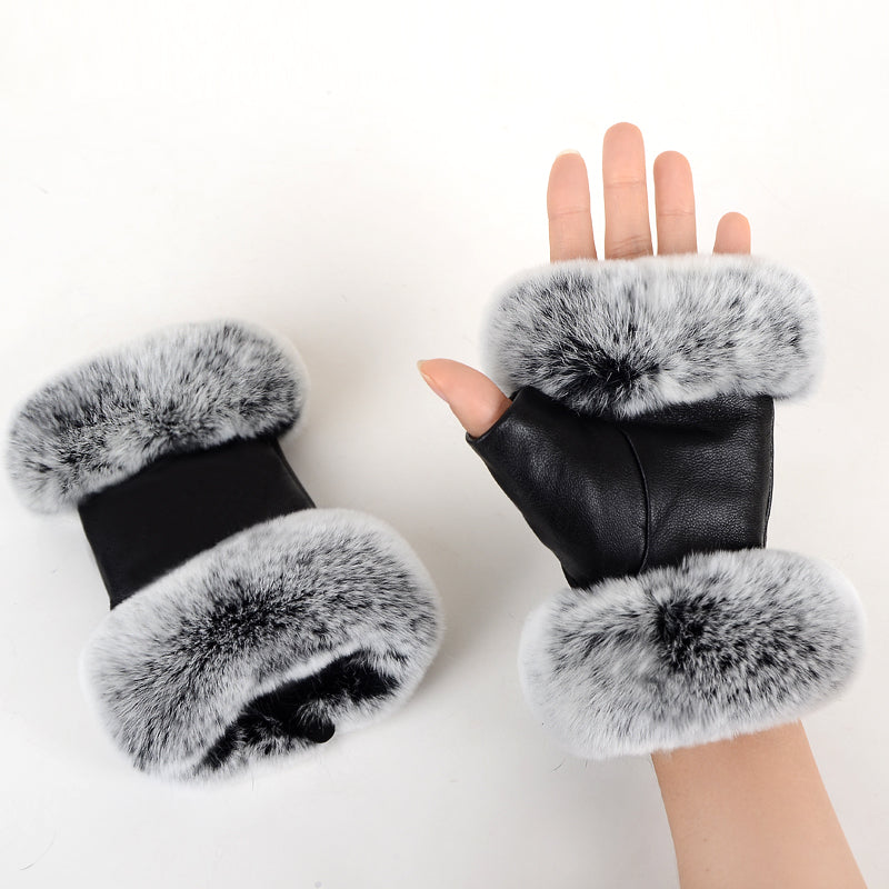 fingerless leather gloves with fur