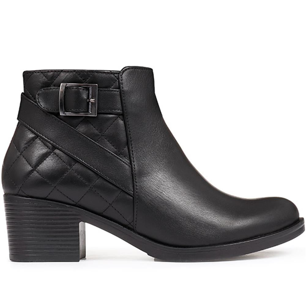 quilted leather ankle boot with belt