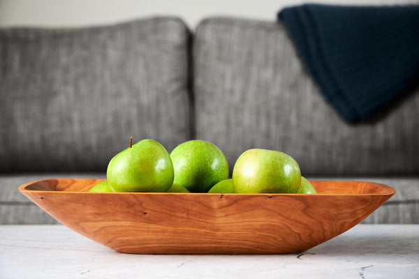 Notch Dough Bowl shown as home decor with green apples from Andrew Pearce Bowls in Vermont