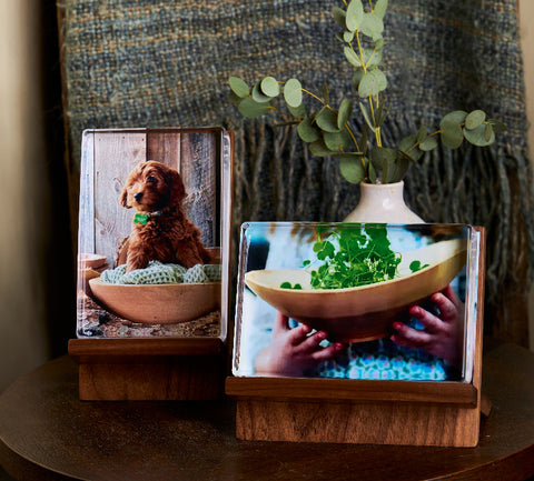 Wooden picture frames with Simon Pearce Glass