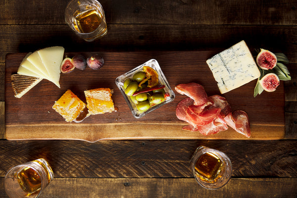 charcuterie board shown in walnut hardwood