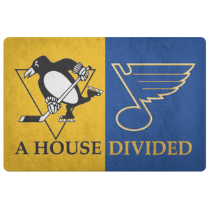 House Divided Man Cave Pengiuns Blues Doormat