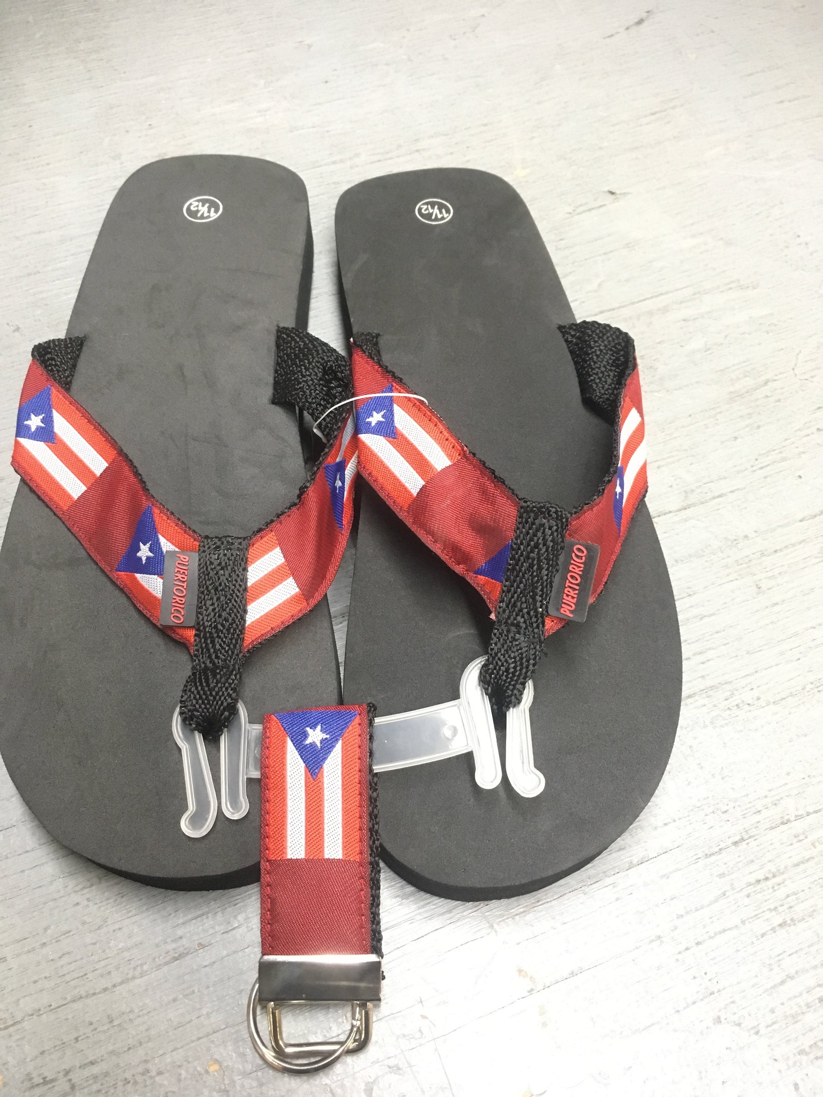 12 Puerto Rico Black Designed Flip Flops Assorted Sizes