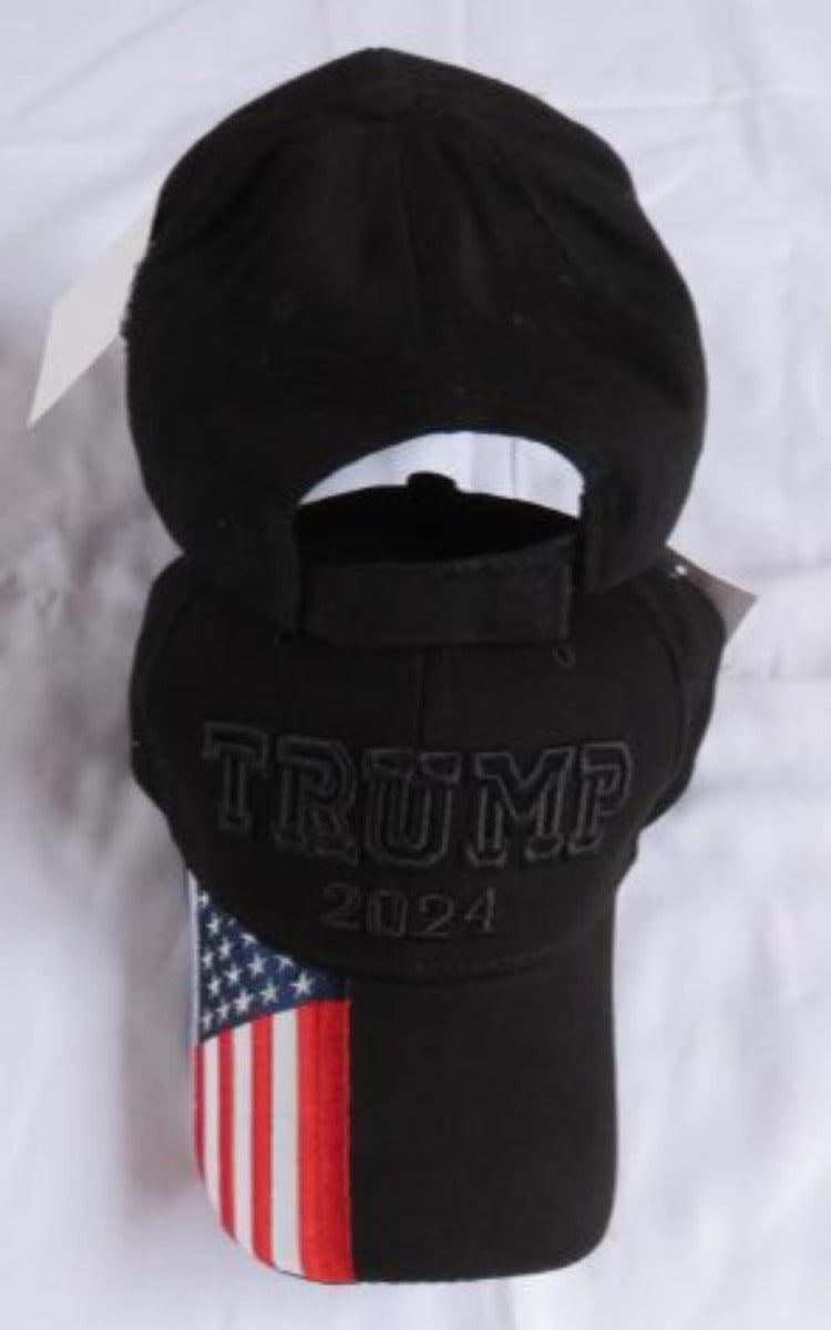 Trump Blackout 2024 Cap Embroidered Hat USA Flag Bill Black TRUMP 2024