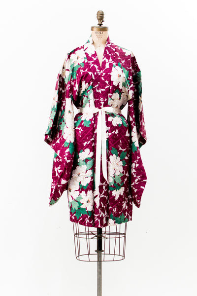 Antique Fuchsia Peony Silk Kimono - One Size | G O S S A M E R