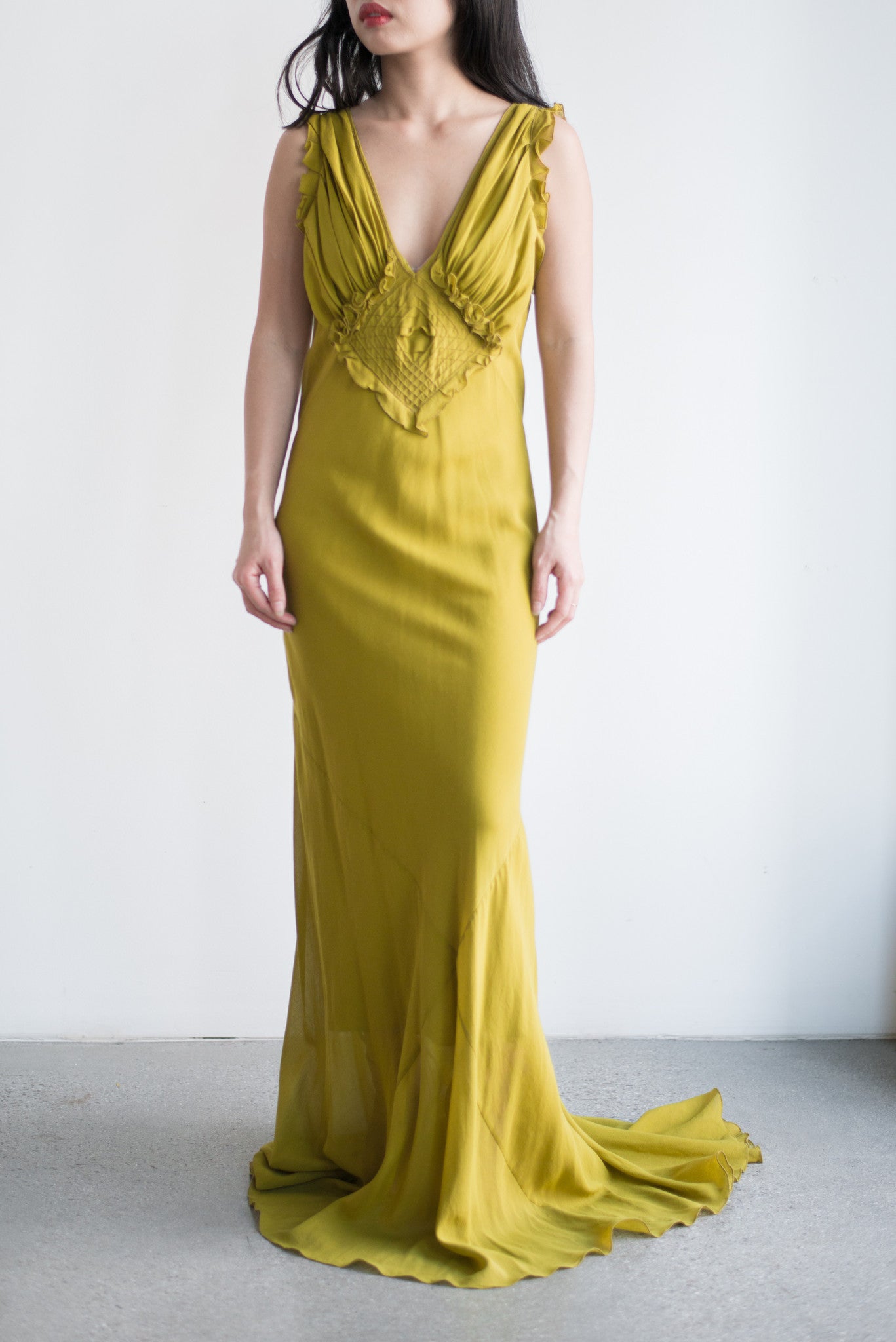 chartreuse silk dress