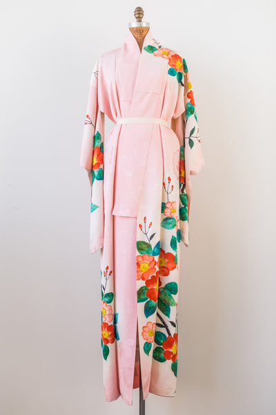 Pink Silk Floral Printed Kimono - One Size | G O S S A M E R