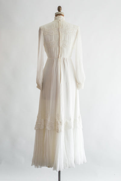 1970s Pleated Chiffon and Lace Gown - S | G O S S A M E R