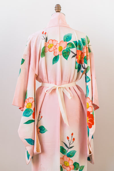 Pink Silk Floral Printed Kimono - One Size | G O S S A M E R