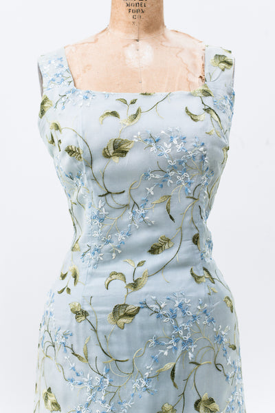 1950s Blue Organza Embroidered Wiggle Dress - S | G O S S A M E R