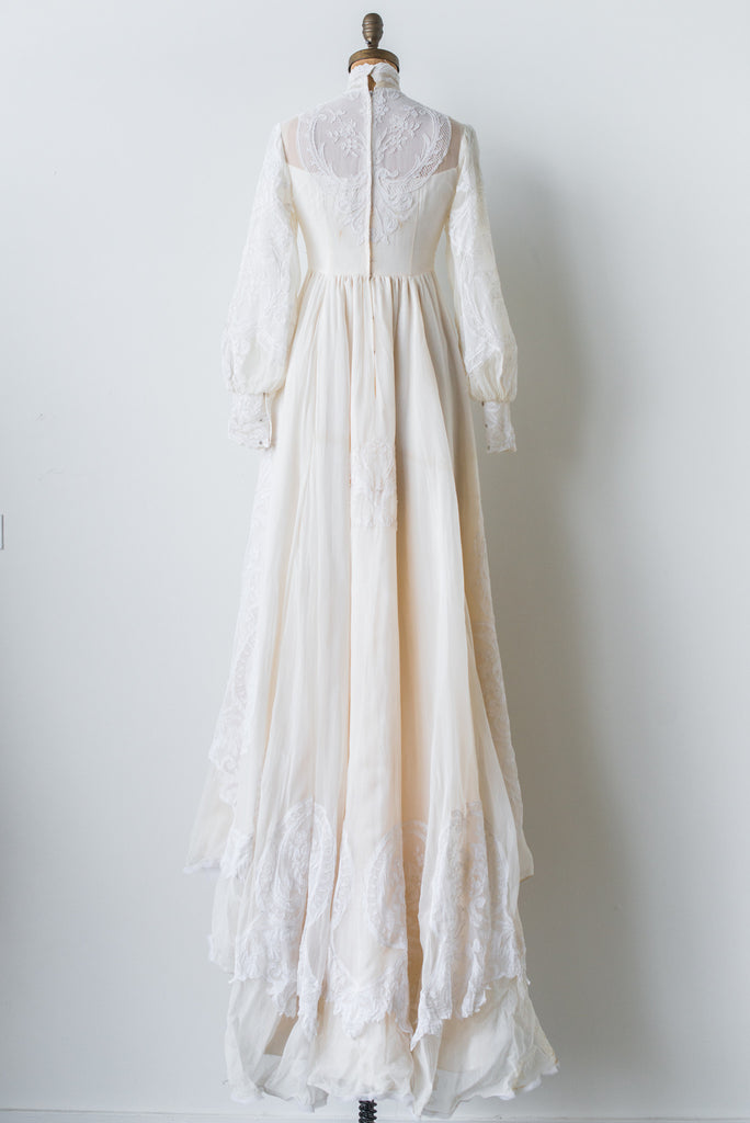 1960s High Neck Poet Sleeves Silk Organza and Lace gown - XS | G O S S ...