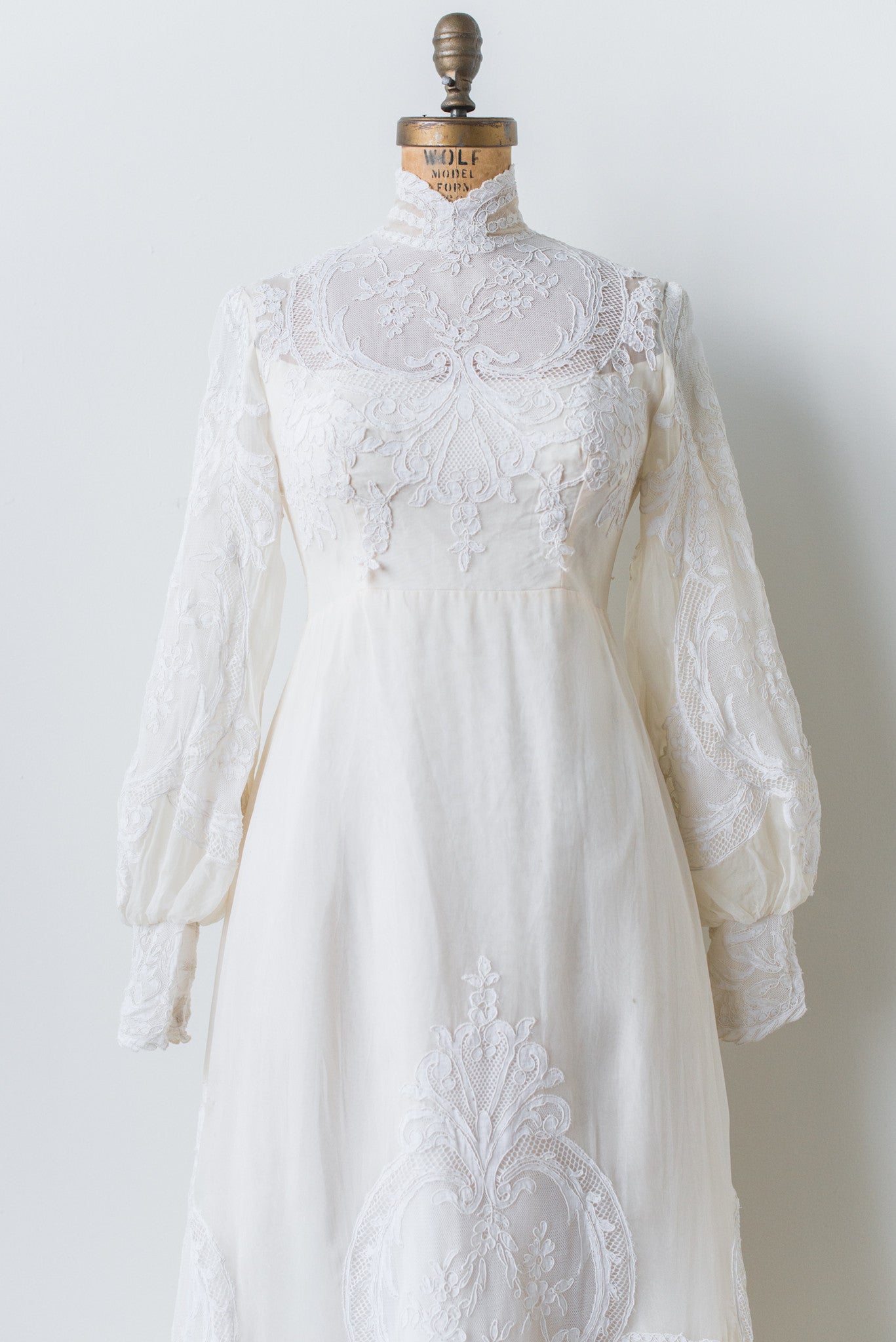 1960s High Neck Poet Sleeves Silk Organza and Lace gown - XS | G O S S ...