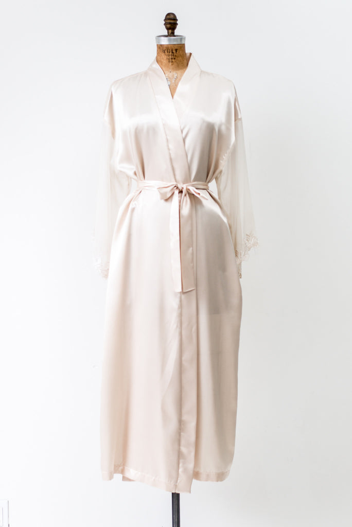 Vintage Ecru Satin Robe - One Size | G O S S A M E R
