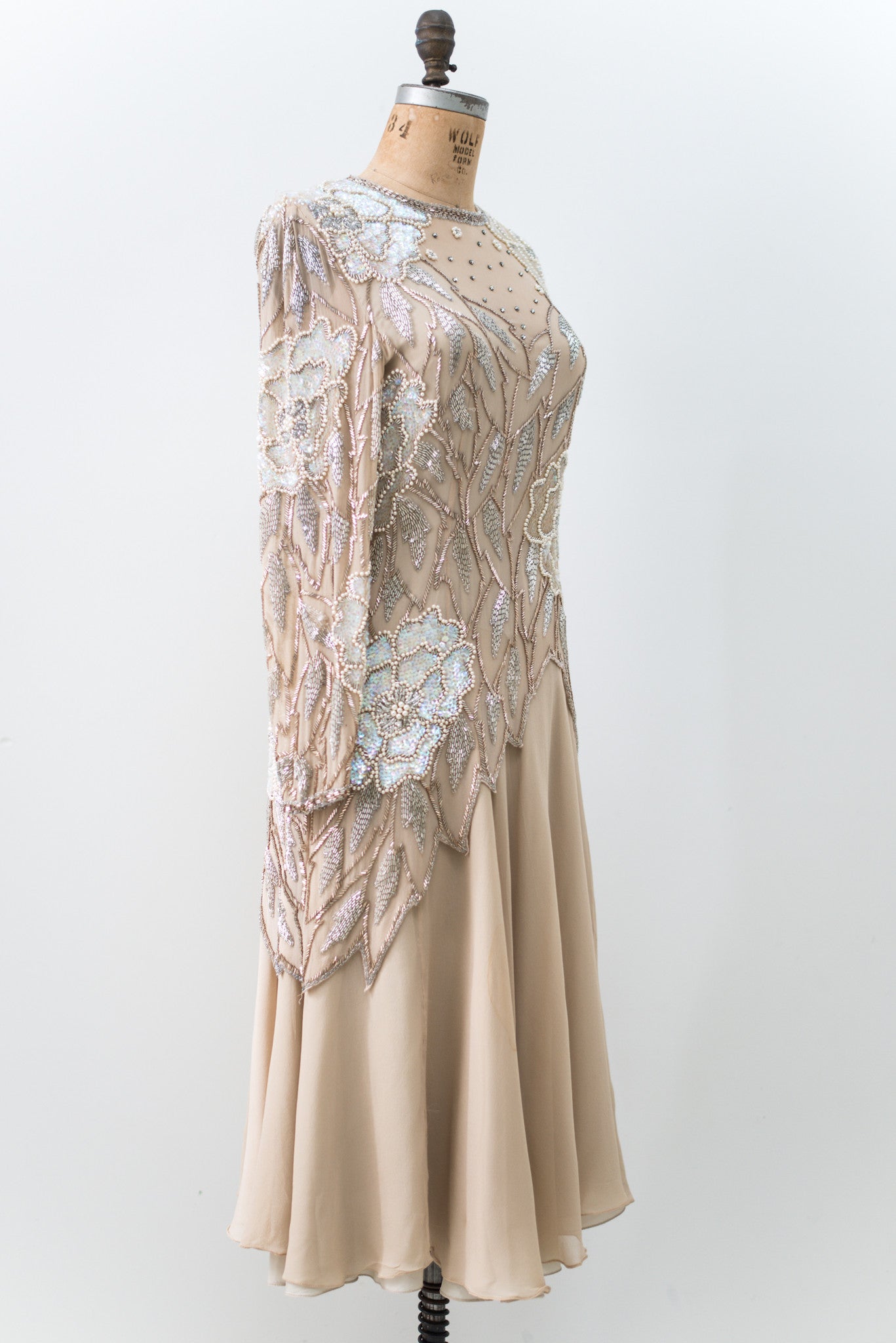 1980s Silk Beaded Chiffon Dress - L | G O S S A M E R