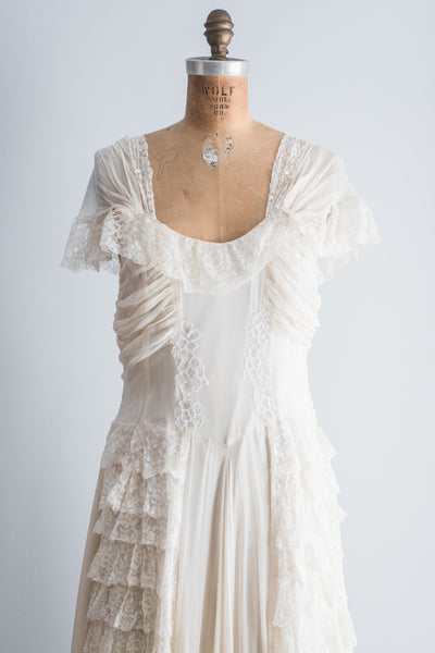 1930s Silk Chiffon and Lace Gown - S/M | G O S S A M E R