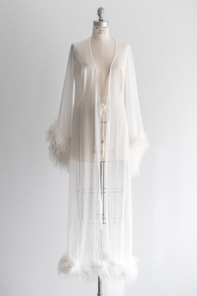 1970s Vintage Chiffon and Ostrich Feather Robe - M/L | G O S S A M E R