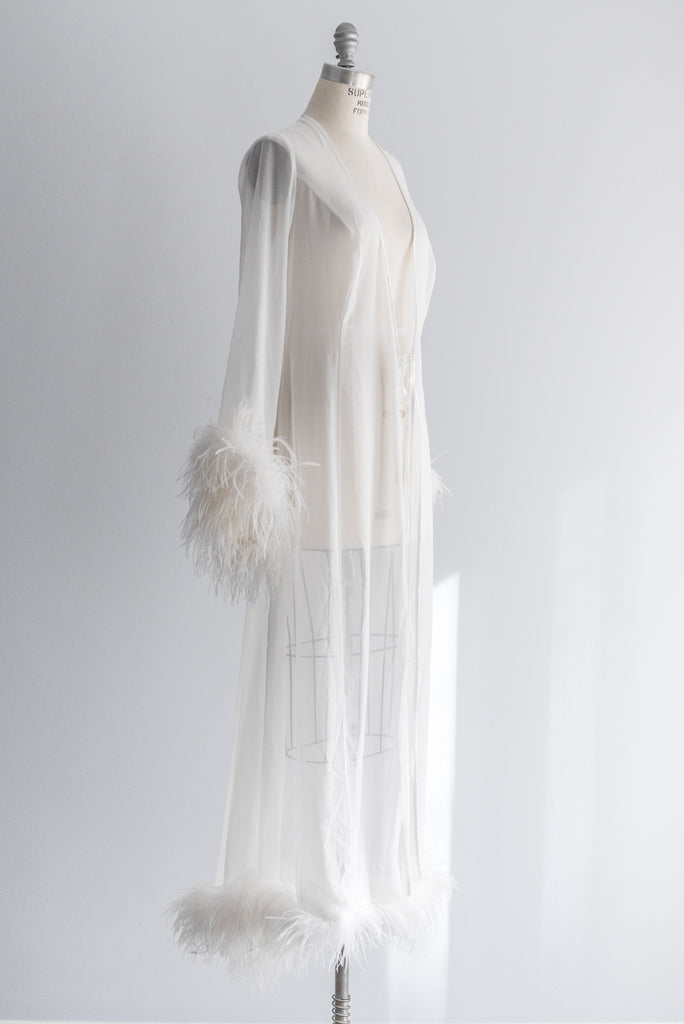 1970s Vintage Chiffon and Ostrich Feather Robe - M/L | G O S S A M E R