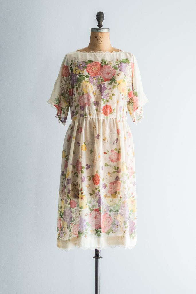 1950s Floral Cotton Dress - L | G O S S A M E R